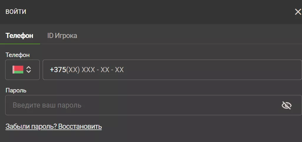 Для авторизации нужно указать телефон, на который зарегистрирован аккаунт, а также ввести пароль