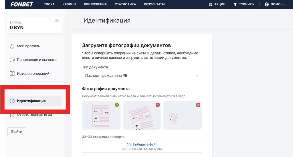 Раздел идентификации пользователя