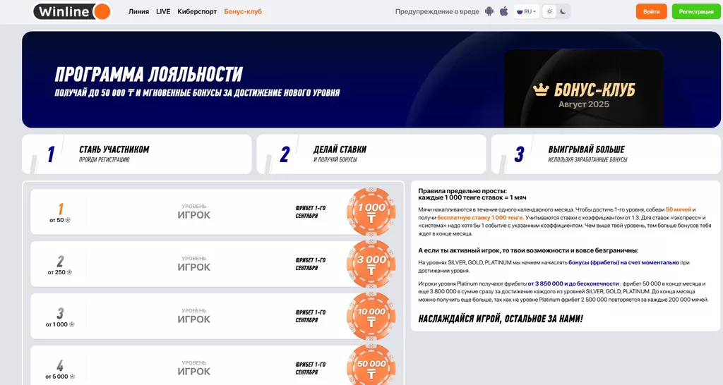 Программа лояльности «Бонус-клуб» в букмекерской конторе Винлайн