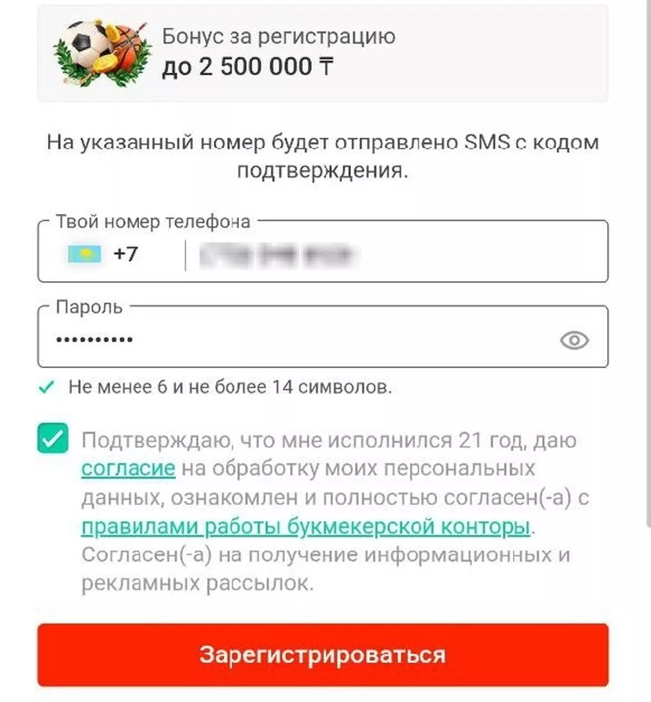 Заполненная форма регистрации в букмекерской конторе Пин Ап Казахстан