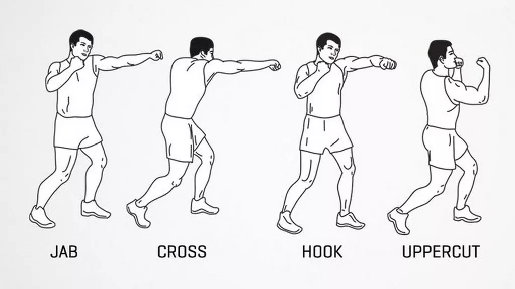 Схема основных ударов в боксе - джеб, кросс, хук, апперкот