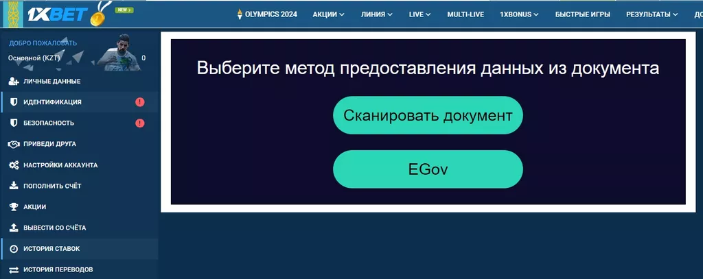 Варианты идентификации на официальном сайте букмекерской конторы 1xBet