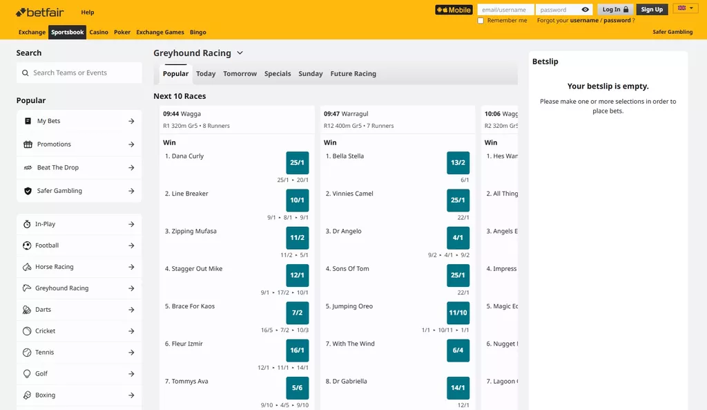 Betfair включает в линию собачьи бега
