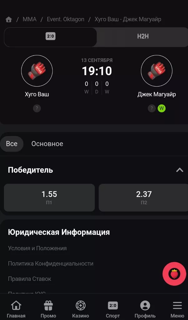 Роспись на бой ММА