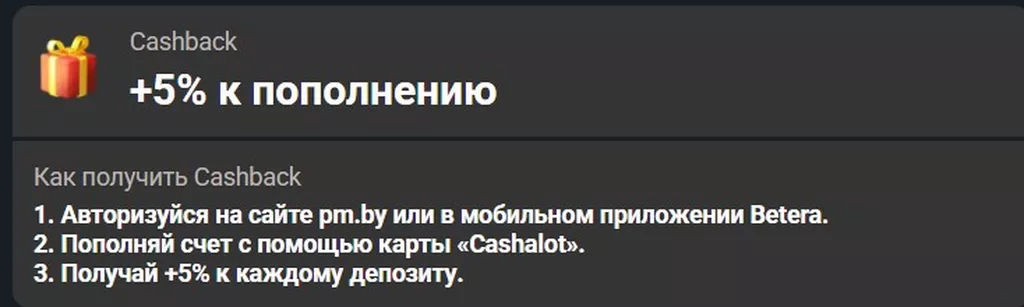 Условия получения бонуса в БК Бетера